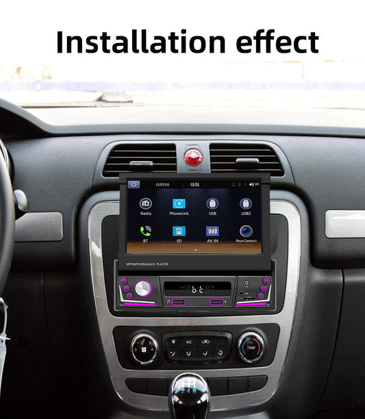 BELOAUTO 7" Single DIN Car Mp5 Player - Retractable Screen, Wireless CarPlay, Navigation GPS