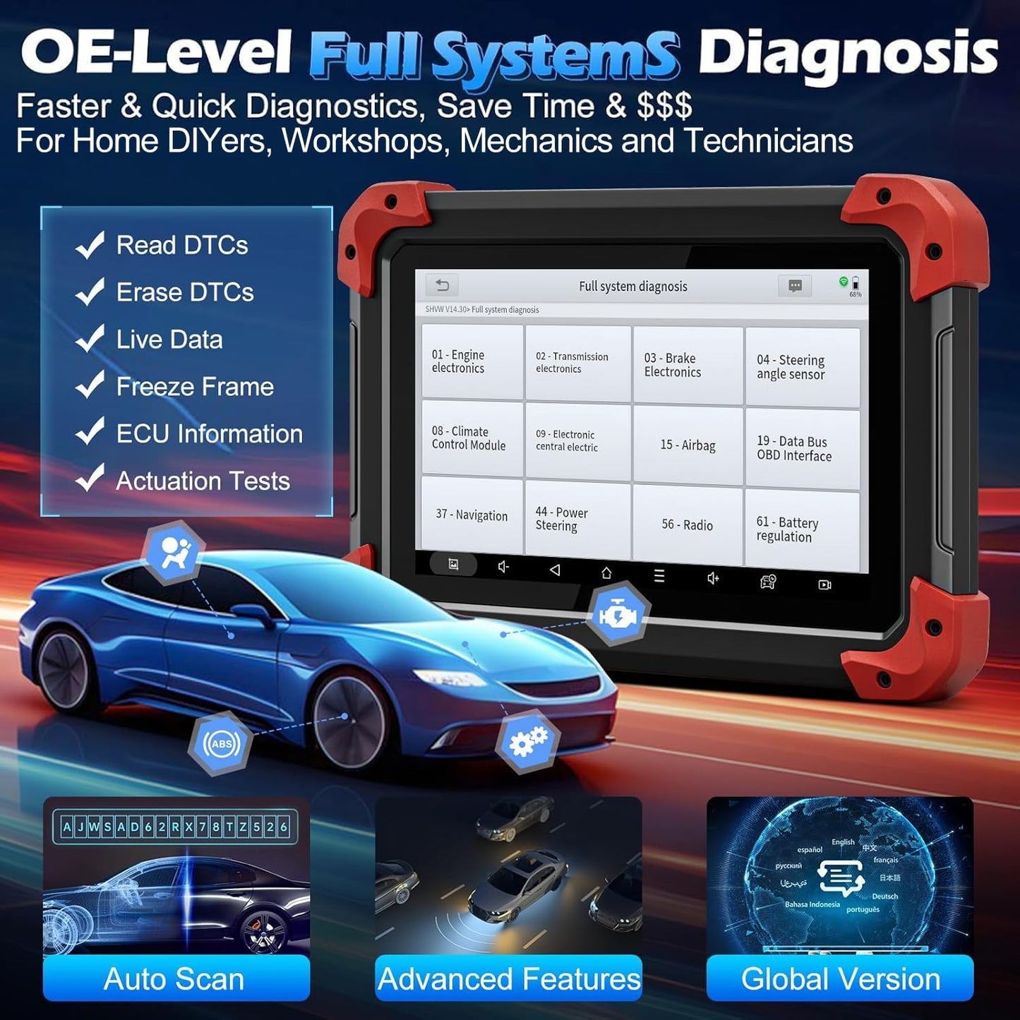 BELOAUTO D7 Full System OBD2 Diagnostic Scanner Tool - Crank Sensor Relearn, Bi-Directional Scan | Bulk Wholesale