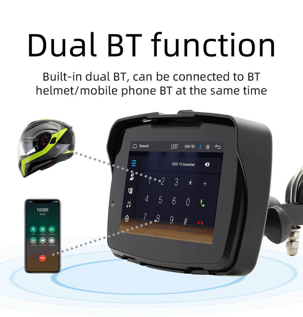 BELOAUTO 5" IP65 Waterproof Motorcycle CarPlay Display - Dual Bluetooth, Anti-Glare |B2B Wholesale