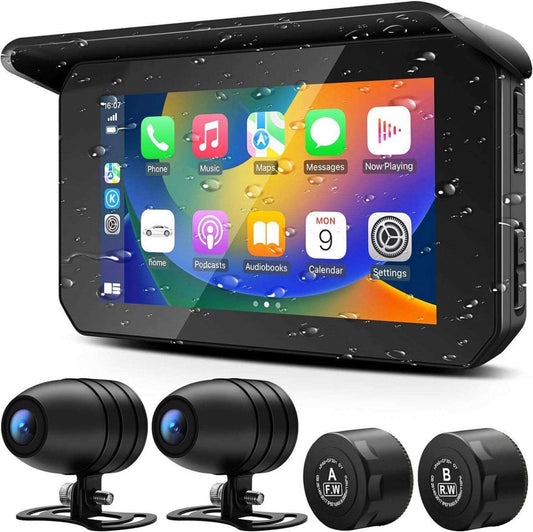 BELOAUTO 5" Motorcycle CarPlay Screen/ Dash Cam - Waterproof, Vibration-Proof & Wireless