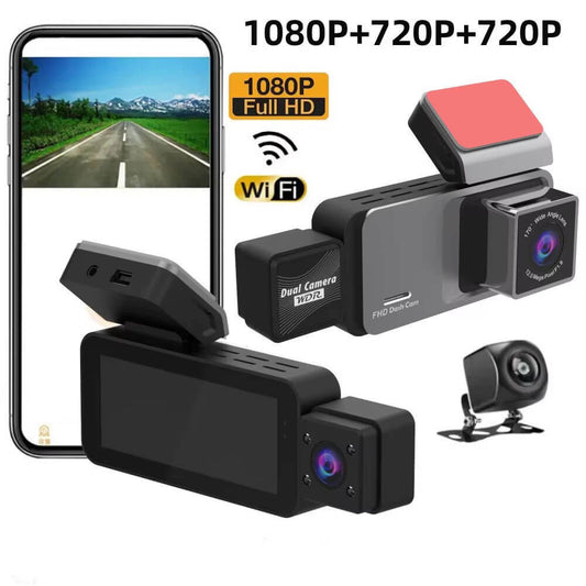 BELOAUTO 3.39" FHD Triple Channel Dash Cam | 1080P Three-Way Recording | WiFi App Control | Bulk Order